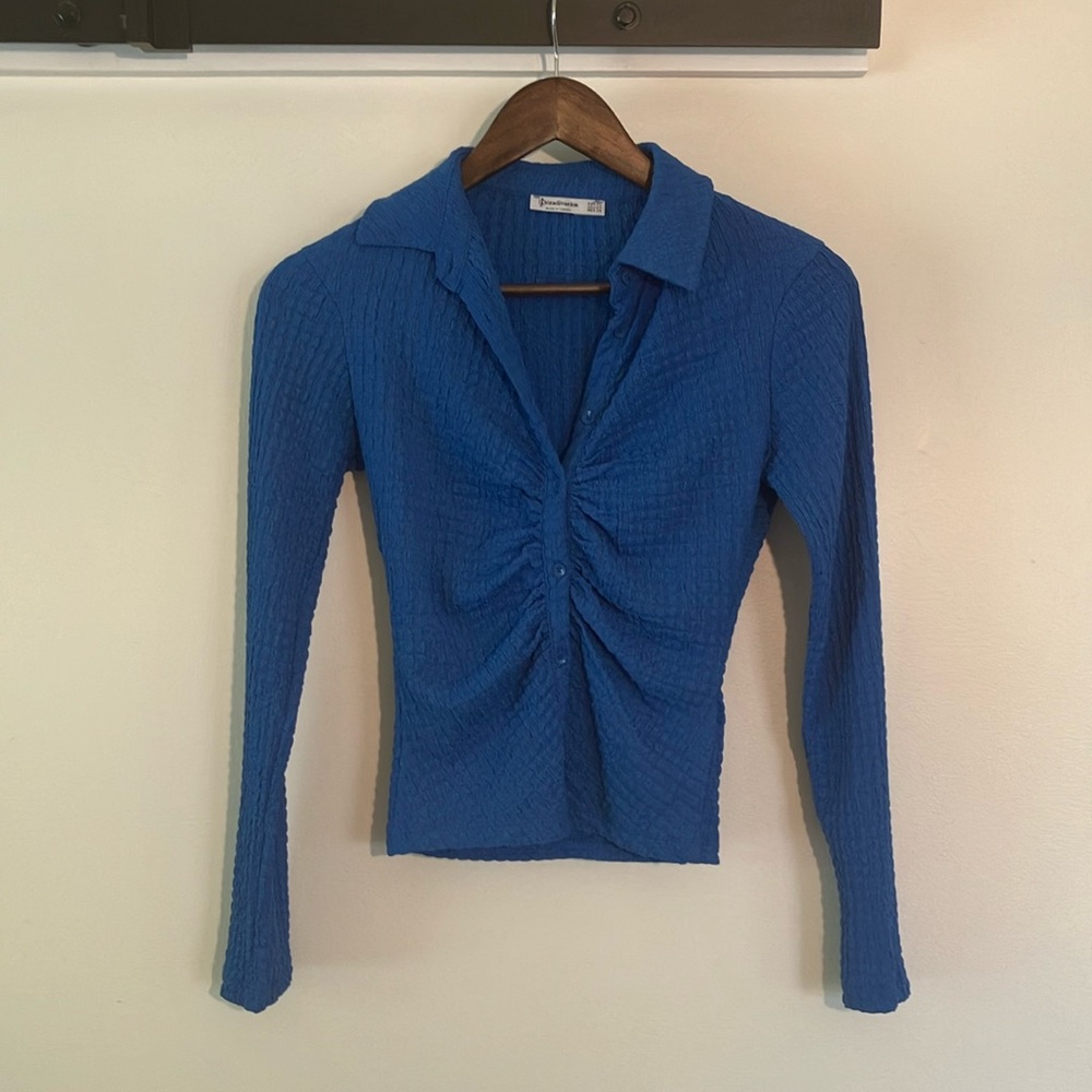 Ruched Royal Blue Long Sleeve